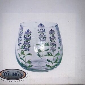 Young's 3" Lavender Glass Votive Candle Holder‎ Hand-Painted Floral Home Decor